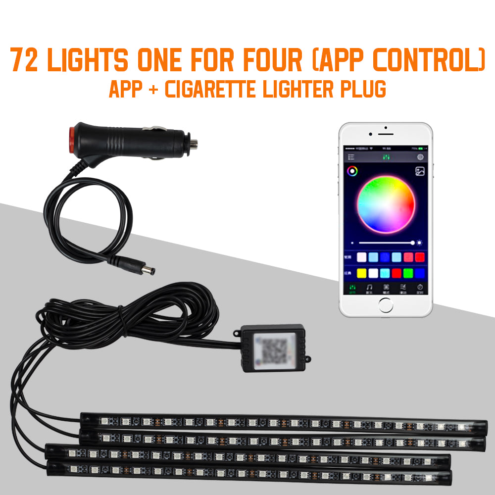 RGB Car LED Interior Lights Wireless Remote & Music Sync, USB Powered Ambient Footwell Lighting for Custom Car Decor