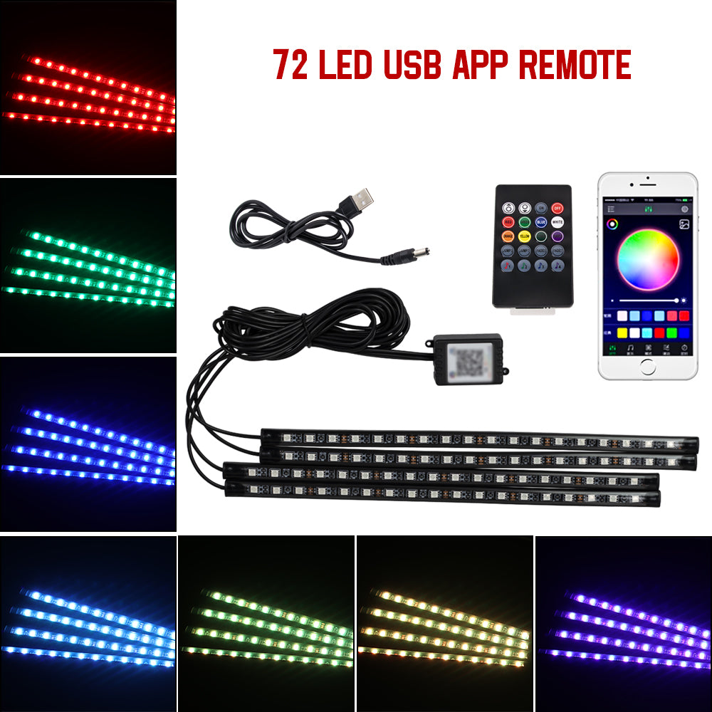 RGB Car LED Interior Lights Wireless Remote & Music Sync, USB Powered Ambient Footwell Lighting for Custom Car Decor