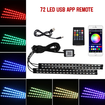 RGB Car LED Interior Lights Wireless Remote & Music Sync, USB Powered Ambient Footwell Lighting for Custom Car Decor