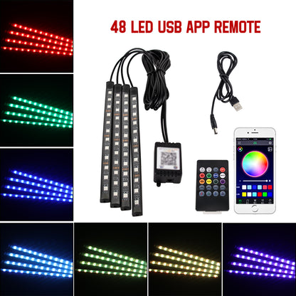 RGB Car LED Interior Lights Wireless Remote & Music Sync, USB Powered Ambient Footwell Lighting for Custom Car Decor