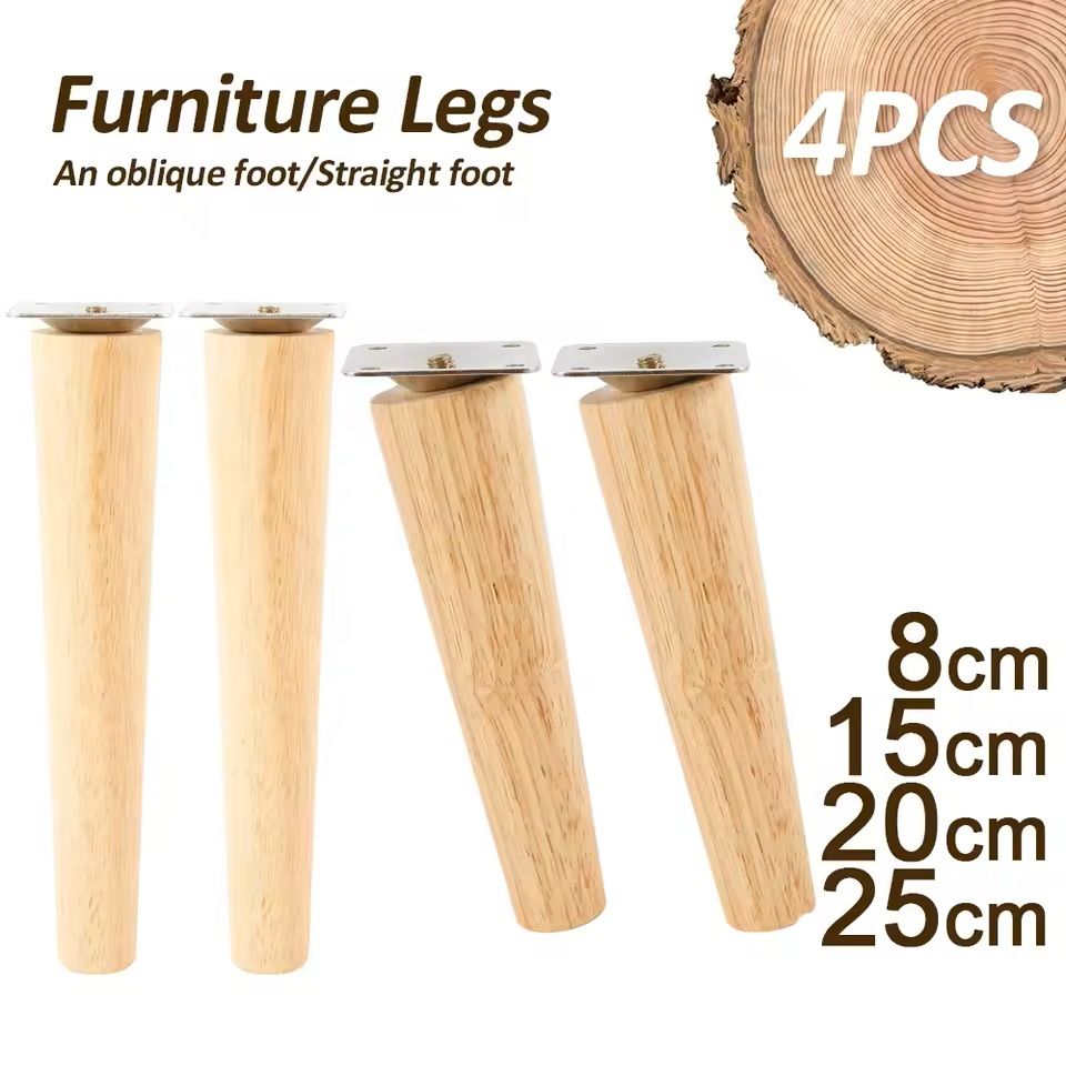Wooden Furniture Legs Set of 4 Solid Wood Replacement Feet Slanted or Straight Style