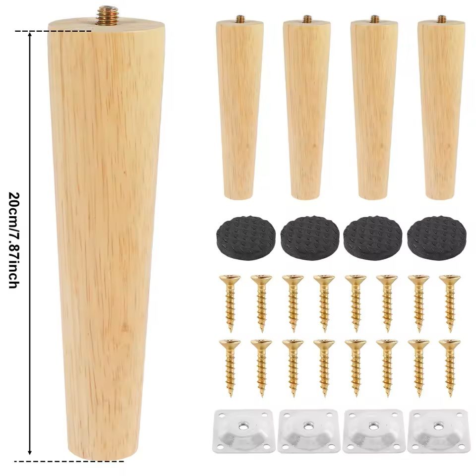 Wooden Furniture Legs Set Of 4 Solid Wood Replacement Feet Slanted Or Straight Style 1
