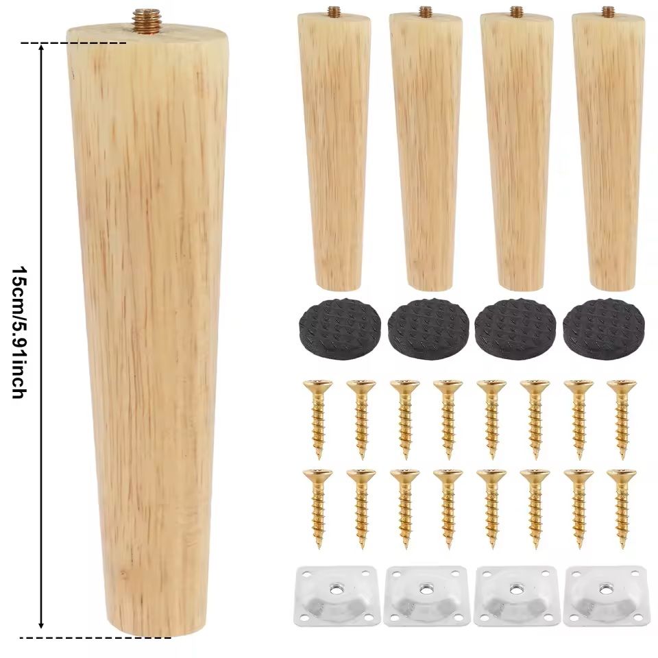 Wooden Furniture Legs Set Of 4 Solid Wood Replacement Feet Slanted Or Straight Style 2