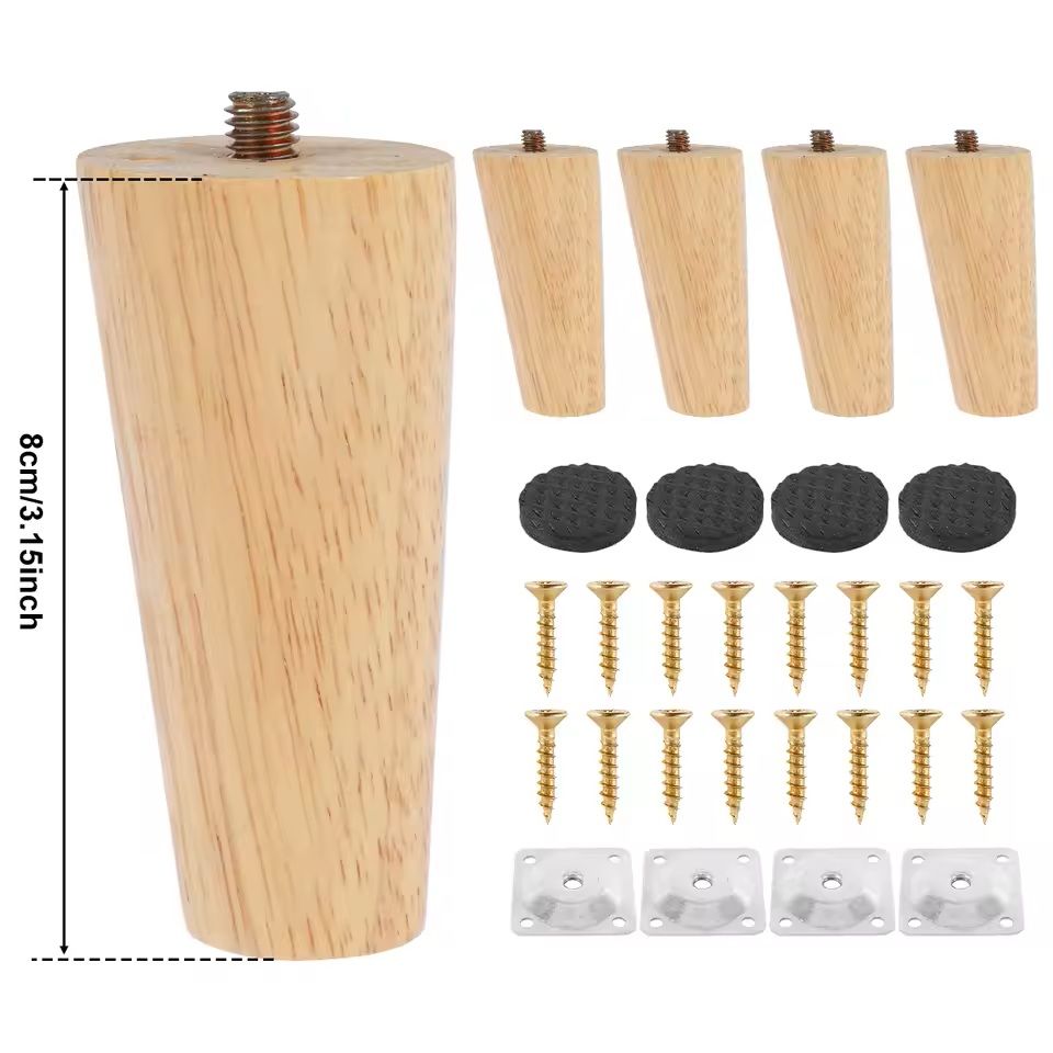 Wooden Furniture Legs Set Of 4 Solid Wood Replacement Feet Slanted Or Straight Style 3