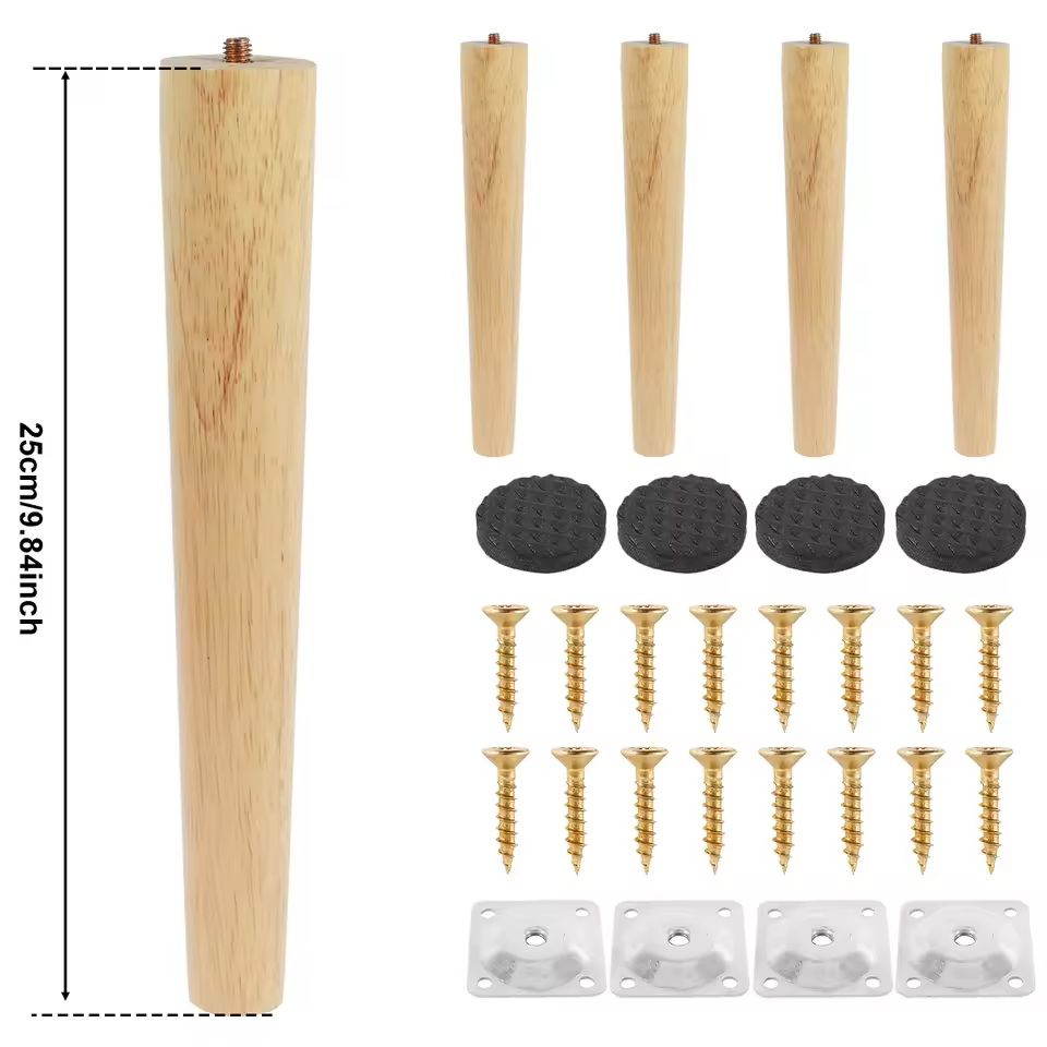 Wooden Furniture Legs Set Of 4 Solid Wood Replacement Feet Slanted Or Straight Style 9