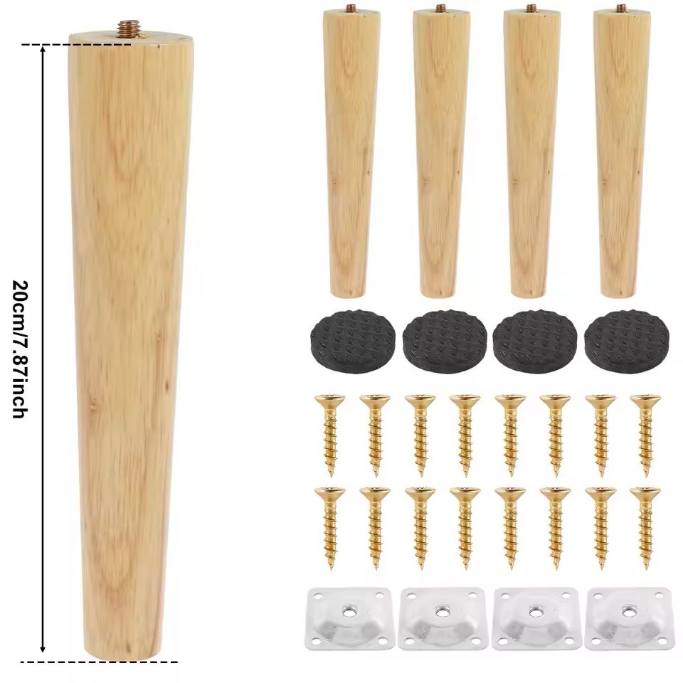 Wooden Furniture Legs Set Of 4 Solid Wood Replacement Feet Slanted Or Straight Style 11