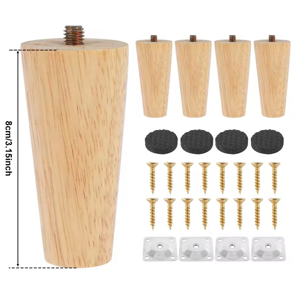 Wooden Furniture Legs Set Of 4 Solid Wood Replacement Feet Slanted Or Straight Style 13