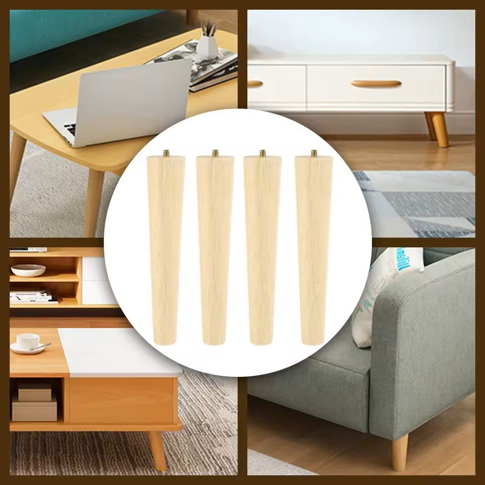 Wooden Furniture Legs Set Of 4 Solid Wood Replacement Feet Slanted Or Straight Style 6