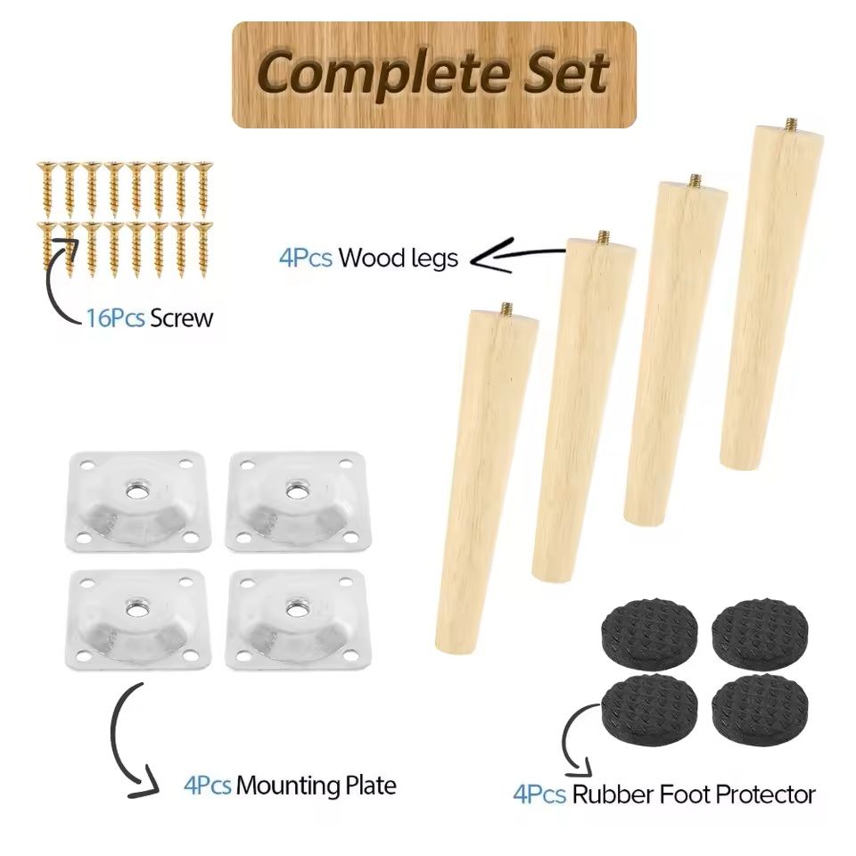 Wooden Furniture Legs Set Of 4 Solid Wood Replacement Feet Slanted Or Straight Style 7
