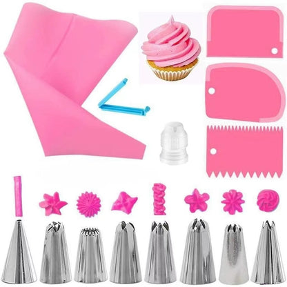 Premium Stainless Steel Nozzle Tips Set with Silicone Piping Bags, DIY Cake Decorating Kit for Beginners