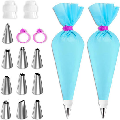 Premium Stainless Steel Nozzle Tips Set with Silicone Piping Bags, DIY Cake Decorating Kit for Beginners