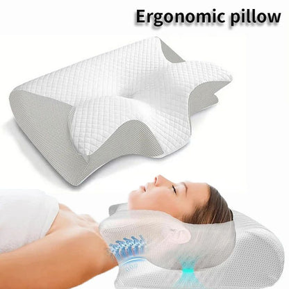 Ergonomic Memory Foam Pillow, Cervical Orthopedic Neck Support for Sleeping & Travel