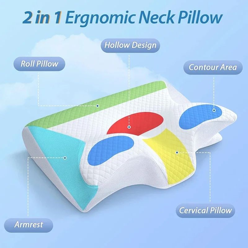 Ergonomic Memory Foam Pillow Cervical Orthopedic Neck Support For Sleeping  Travel 3