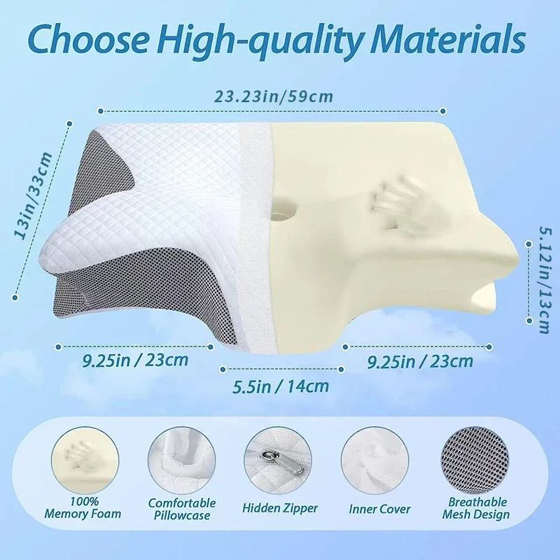 Ergonomic Memory Foam Pillow Cervical Orthopedic Neck Support For Sleeping  Travel 5