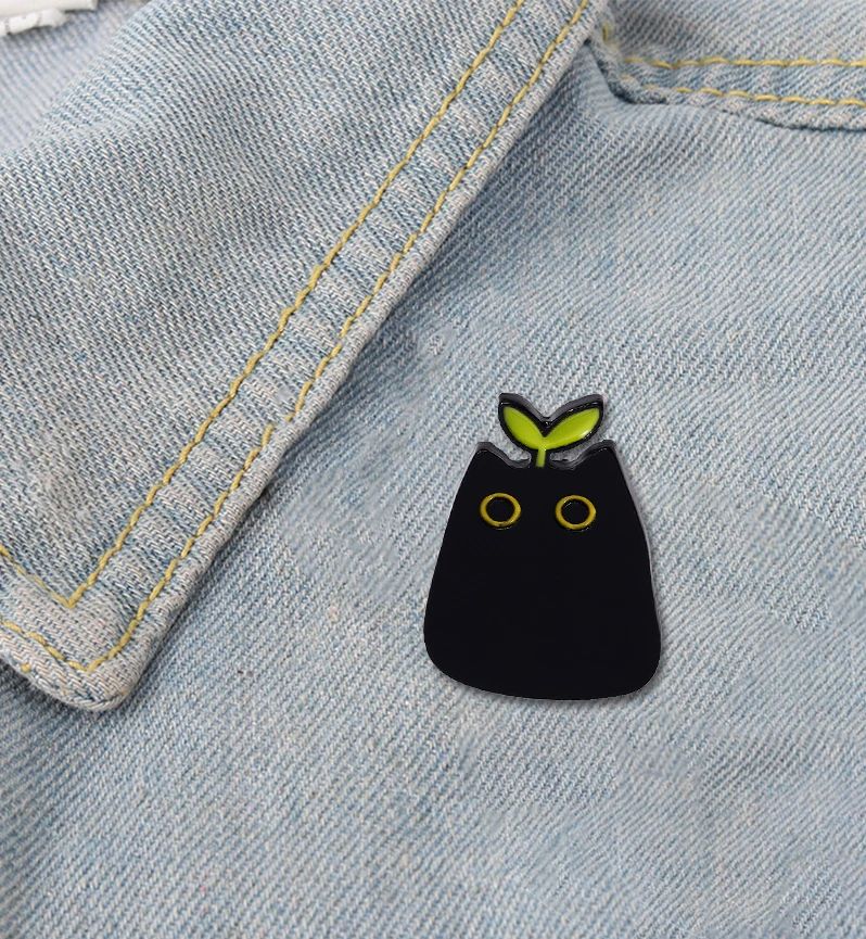 Cartoon Cute Black Cat Shape Enamel Brooch, Metal Animal Badge Pin Jewelry for Kids, Punk Style Fashion Small Gift