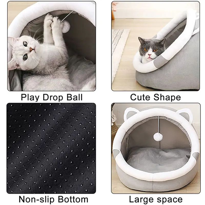 Cute Cat Bed For Indoor Small And Large Cats Soft Pet Kitten House Cozy Puppy Cushion Dog Tent 4