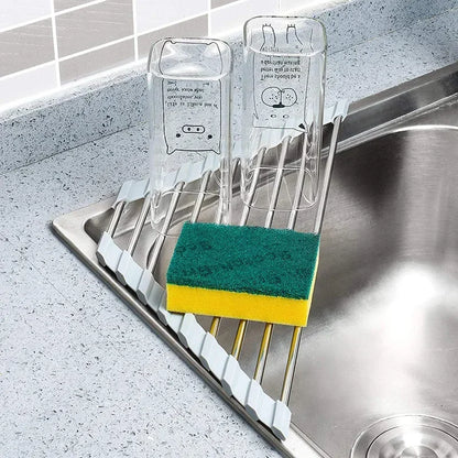 Foldable Triangle Dish Drying Rack Stainless Steel Over Sink Kitchen Organizer  Sponge Holder 1