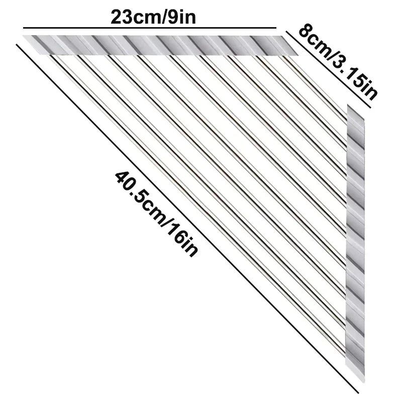Foldable Triangle Dish Drying Rack Stainless Steel Over Sink Kitchen Organizer  Sponge Holder 6