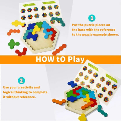 3D Hexagonal Wooden Puzzles Educational IQ Game Montessori Toys For Children Kids Preschool Tangram 3