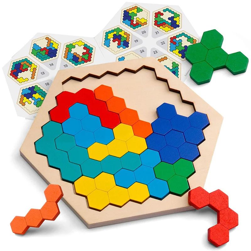 3D Hexagonal Wooden Puzzles Educational IQ Game Montessori Toys For Children Kids Preschool Tangram 6