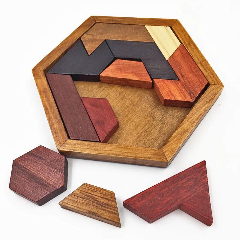 3D Hexagonal Wooden Puzzles Educational IQ Game Montessori Toys For Children Kids Preschool Tangram 7