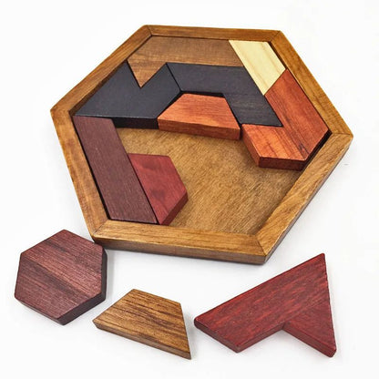 3D Hexagonal Wooden Puzzles Educational IQ Game Montessori Toys For Children Kids Preschool Tangram 7