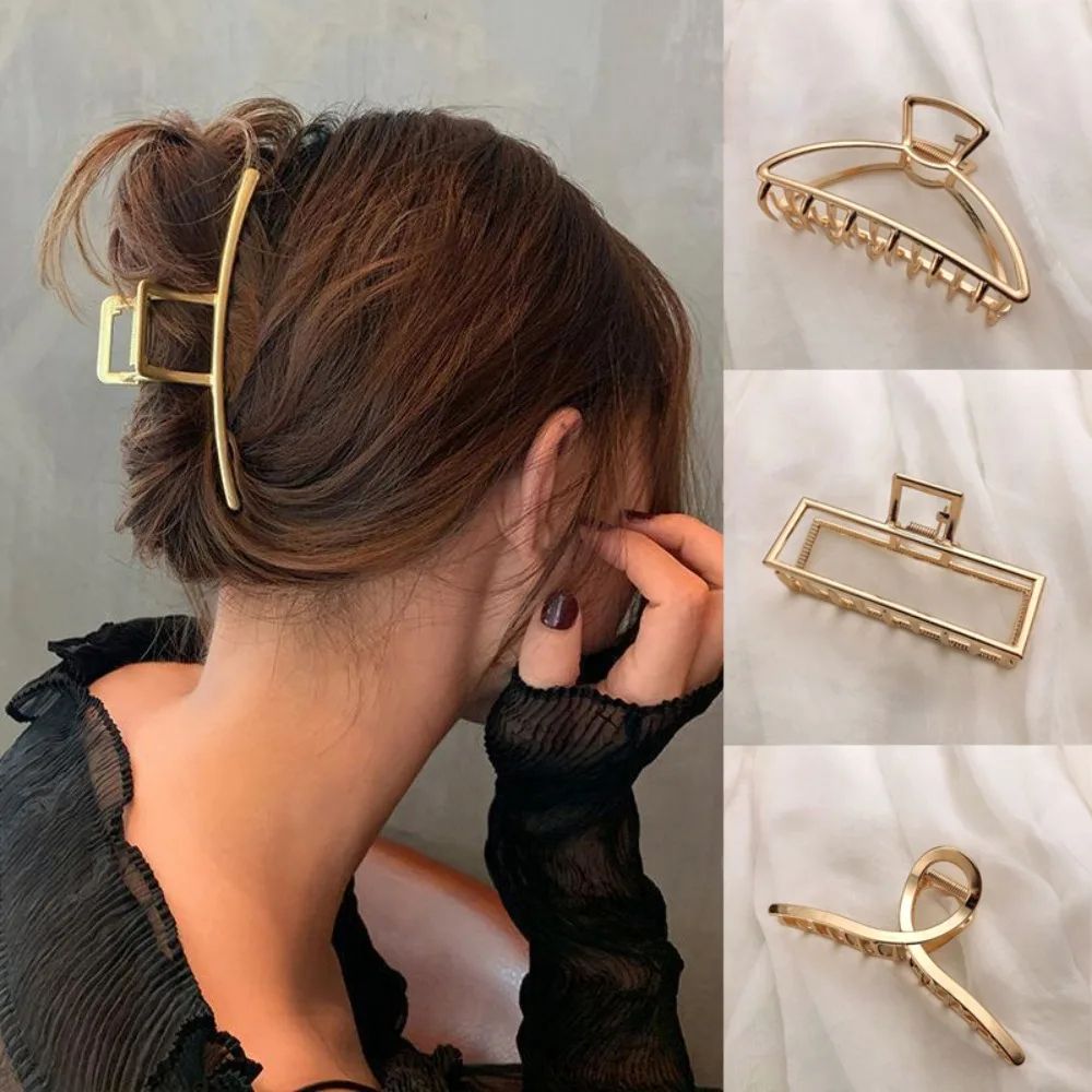Gold Color Hollow Geometric Hair Clips for Women, Metal Hair Claw Cross Hairclip Headband Hairpin Crab Fashion