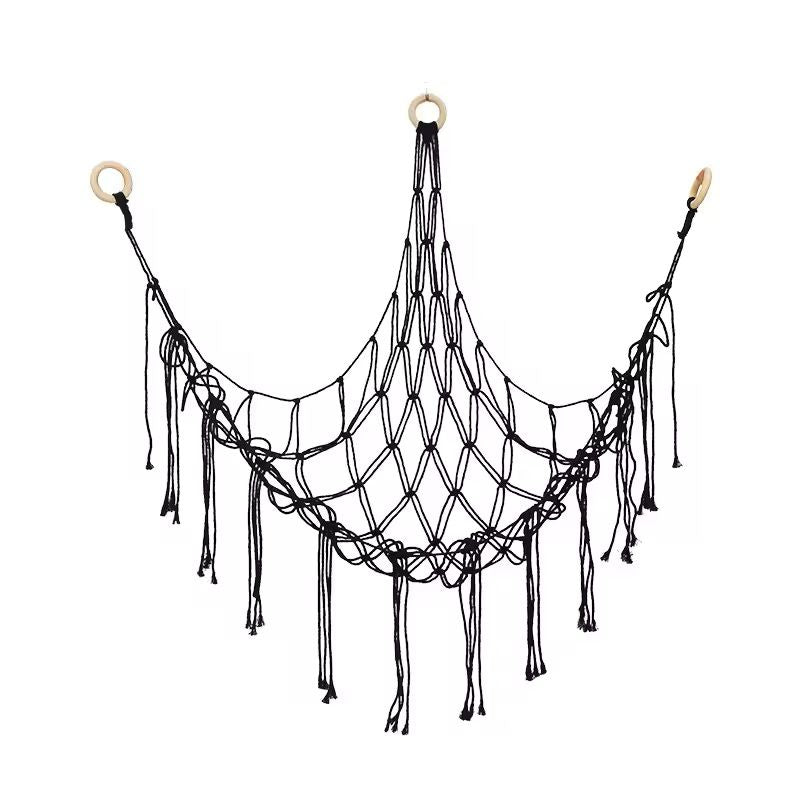 Boho Toy Hammock Hanging Mesh Storage Net With Tassels Triangular Wall Organizer 1