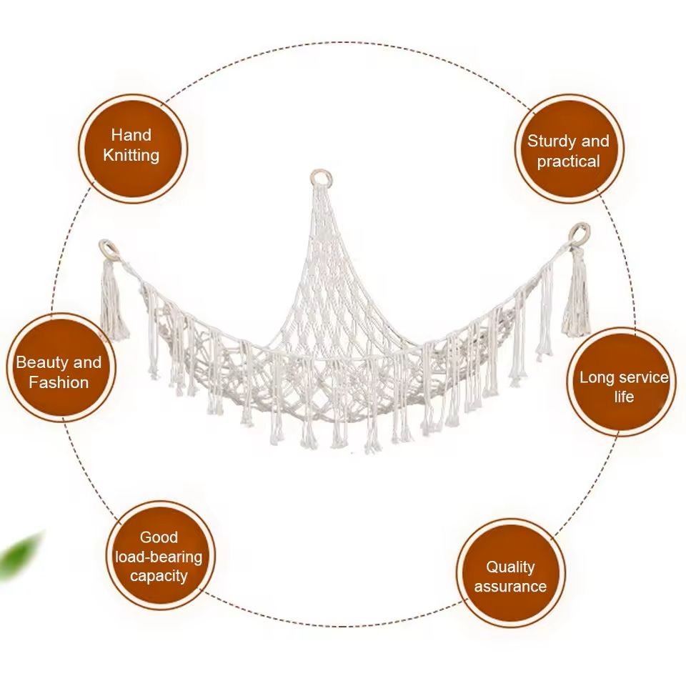 Boho Toy Hammock Hanging Mesh Storage Net With Tassels Triangular Wall Organizer 2
