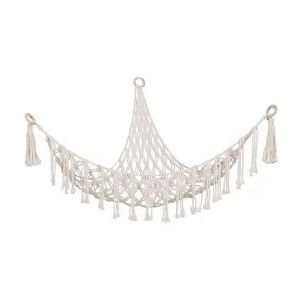 Boho Toy Hammock Hanging Mesh Storage Net With Tassels Triangular Wall Organizer 4