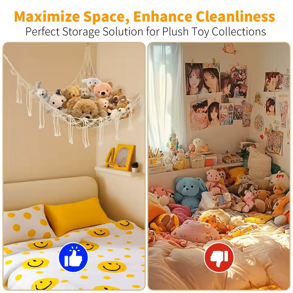 Macrame Toy Hammock Large Hanging Storage Net For Stuffed Animals Corner Organizer 5