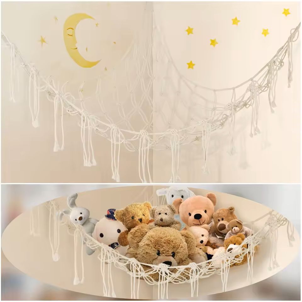 Macrame Toy Hammock Large Hanging Storage Net For Stuffed Animals Corner Organizer 7