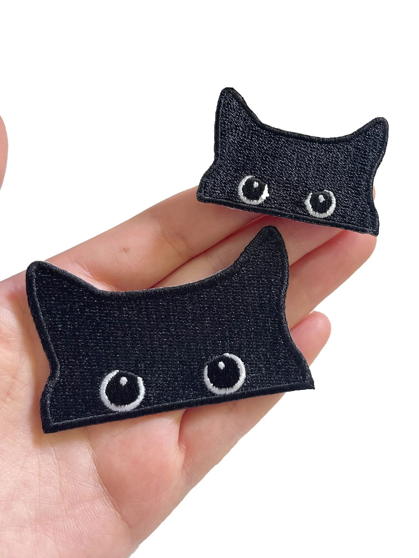 Embroidered Black Cat Iron On Patch for Clothing, Cute Jacket & Jeans Decoration
