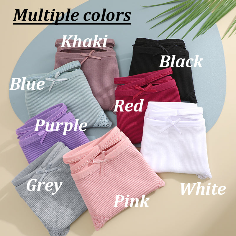 Women Cotton Panties Sexy LowRise Lace Brazilian Briefs Soft Breathable Lingerie With Bowknot 2