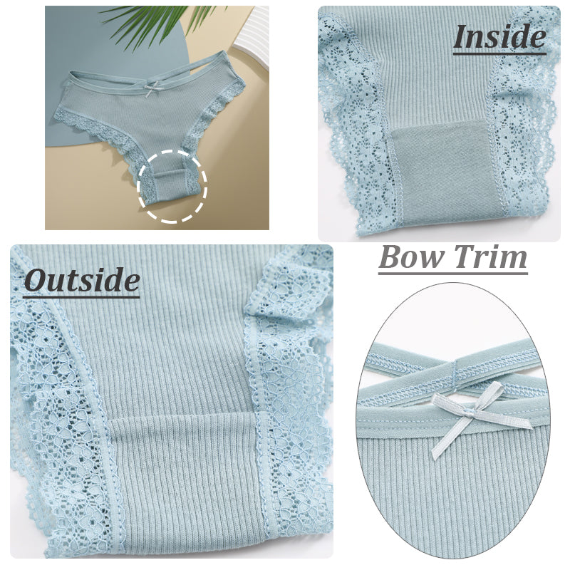 Women Cotton Panties Sexy LowRise Lace Brazilian Briefs Soft Breathable Lingerie With Bowknot 3