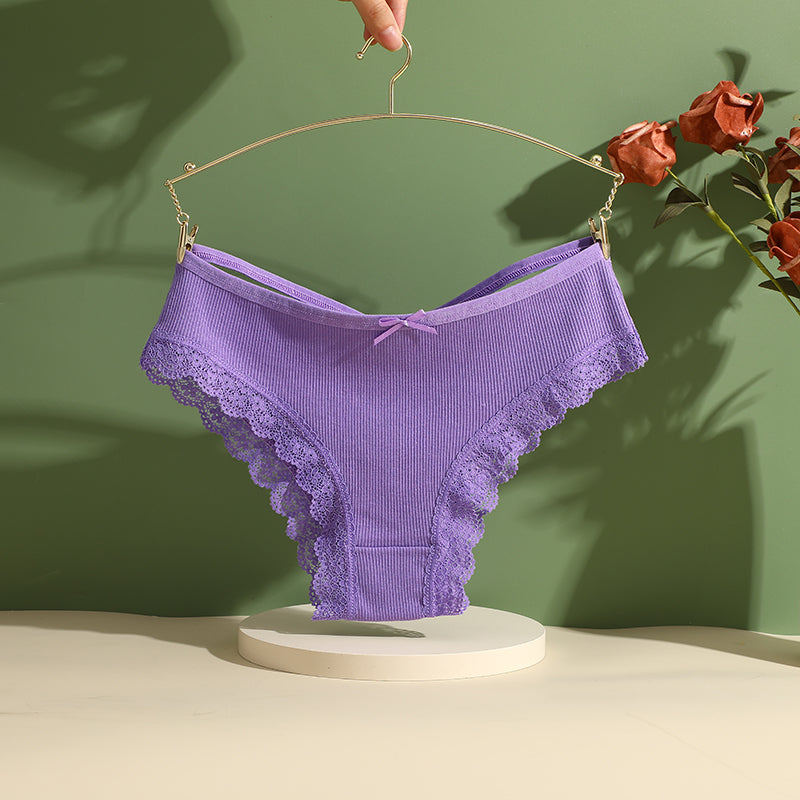 Women Cotton Panties Sexy LowRise Lace Brazilian Briefs Soft Breathable Lingerie With Bowknot 1