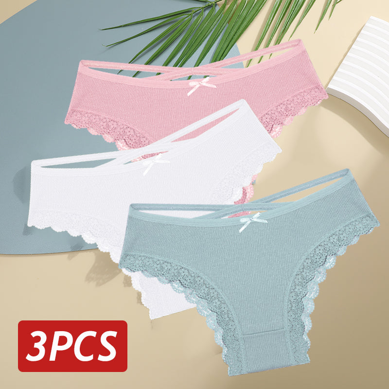 Women Cotton Panties Sexy LowRise Lace Brazilian Briefs Soft Breathable Lingerie With Bowknot 20