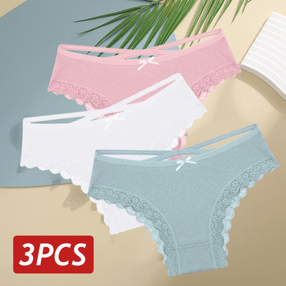 Women Cotton Panties Sexy LowRise Lace Brazilian Briefs Soft Breathable Lingerie With Bowknot 20