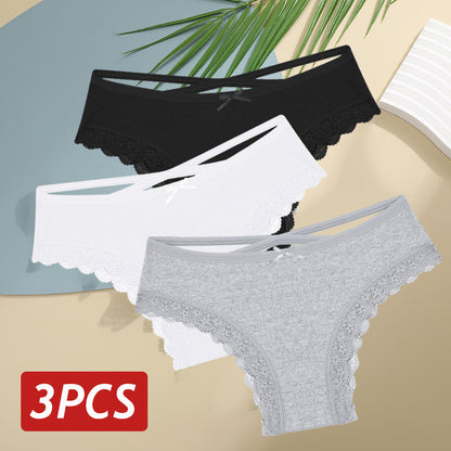 Women Cotton Panties Sexy LowRise Lace Brazilian Briefs Soft Breathable Lingerie With Bowknot 18