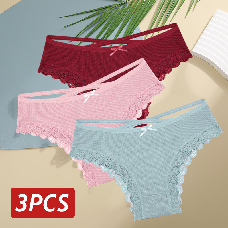 Women Cotton Panties Sexy LowRise Lace Brazilian Briefs Soft Breathable Lingerie With Bowknot 17