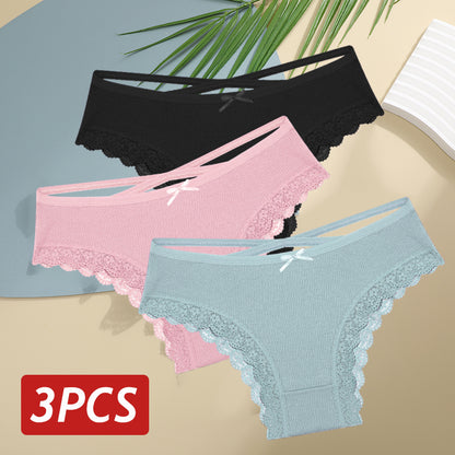 Women Cotton Panties Sexy LowRise Lace Brazilian Briefs Soft Breathable Lingerie With Bowknot 16