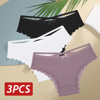 Women Cotton Panties Sexy LowRise Lace Brazilian Briefs Soft Breathable Lingerie With Bowknot 6