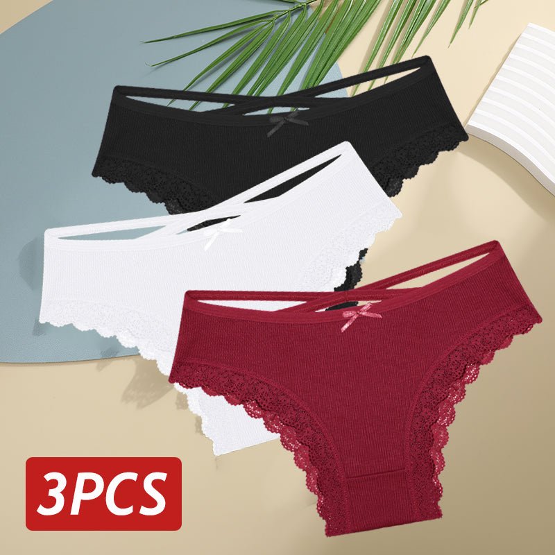Women Cotton Panties Sexy LowRise Lace Brazilian Briefs Soft Breathable Lingerie With Bowknot 5