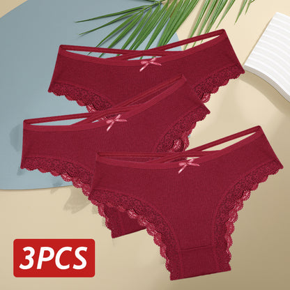 Women Cotton Panties Sexy LowRise Lace Brazilian Briefs Soft Breathable Lingerie With Bowknot 14