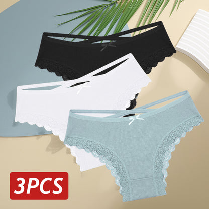 Women Cotton Panties Sexy LowRise Lace Brazilian Briefs Soft Breathable Lingerie With Bowknot 13