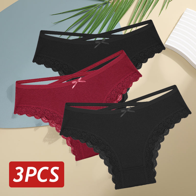 Women Cotton Panties Sexy LowRise Lace Brazilian Briefs Soft Breathable Lingerie With Bowknot 12