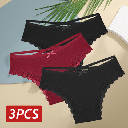 Women Cotton Panties Sexy LowRise Lace Brazilian Briefs Soft Breathable Lingerie With Bowknot 12