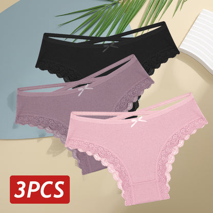 Women Cotton Panties Sexy LowRise Lace Brazilian Briefs Soft Breathable Lingerie With Bowknot 11
