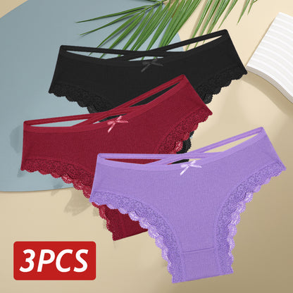 Women Cotton Panties Sexy LowRise Lace Brazilian Briefs Soft Breathable Lingerie With Bowknot 10
