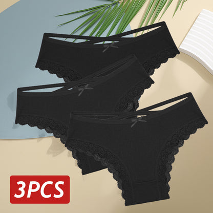 Women Cotton Panties Sexy LowRise Lace Brazilian Briefs Soft Breathable Lingerie With Bowknot 9